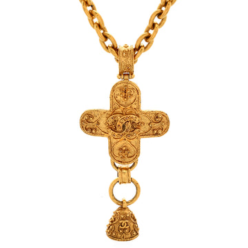 Chanel Vintage CC Cross and Bell Pendant Necklace Metal