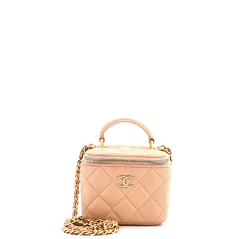 Chanel Classic Top Handle Vanity Case with Chain Quilted Lambskin Mini