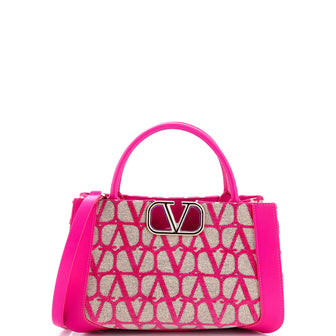 Valentino Garavani VLogo Shopper Tote Toile Iconograph Fabric with Leather Small