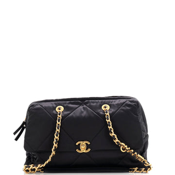 Chanel Bowling Tote Bag Quilted Satin Large