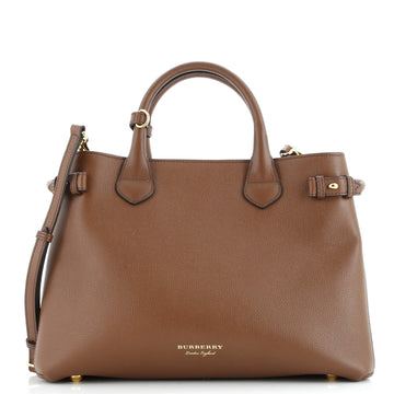 Burberry Banner Tote Leather and House Check Canvas Medium