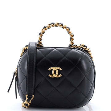 Chanel CC Bubble Top Handle Vanity Case with Chain Quilted Lambskin Small