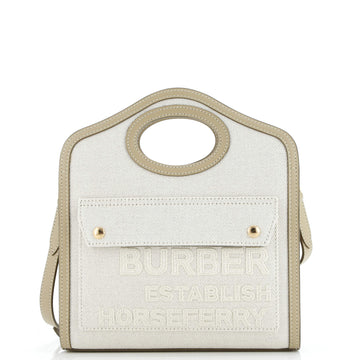 Burberry Logo Pocket Tote Canvas with Leather Mini