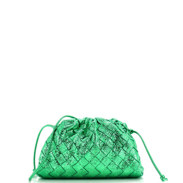 Bottega Veneta The Pouch Crinkled Metallic Leather Mini