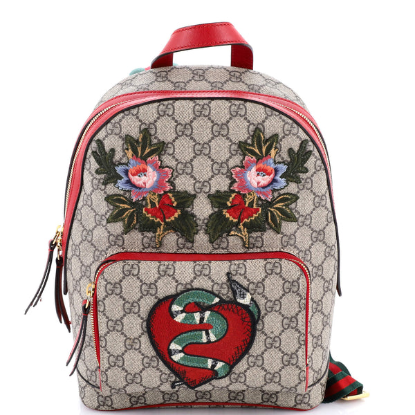 Gucci Zip Pocket Backpack Embroidered GG Coated Canvas Small 