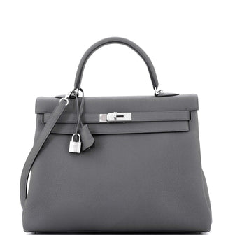 Hermes Kelly Handbag Grey Togo with Palladium Hardware 35