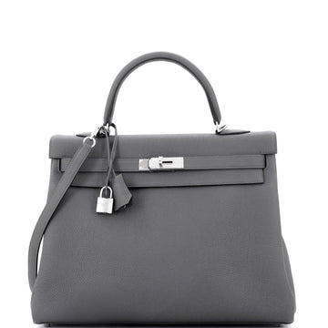 Hermes Kelly Handbag Grey Togo with Palladium Hardware 35