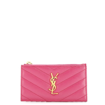 Saint Laurent Monogram Fragments Zip Card Holder Matelasse Chevron Leather