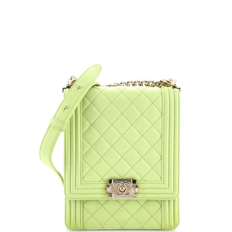 Chanel North South Boy Flap Bag Quilted Lambskin Small