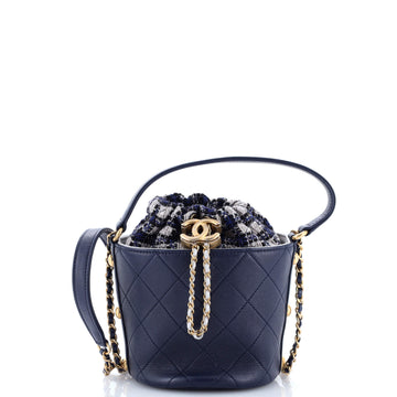Chanel CC Drawstring Bucket Crossbody Bag Quilted Calfskin with Tweed Mini