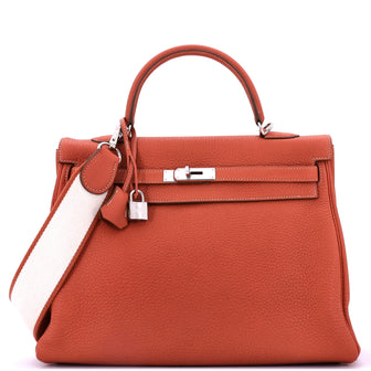 Hermes Kelly Amazone Handbag Orange Clemence with Palladium Hardware 35