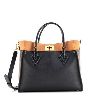 On My Side Tote Leather with Monogram Canvas MM