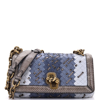 Bottega Veneta Club Stitch Olimpia Knot Flap Bag Intrecciato Nappa and Snakeskin Medium