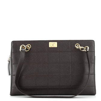 Chanel Vintage Chocolate Bar Zip Around Tote Quilted Caviar Medium