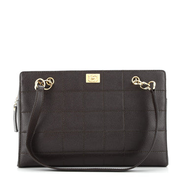 Chanel Vintage Chocolate Bar Zip Around Tote Quilted Caviar Medium