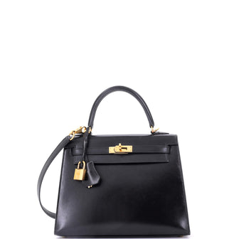 Hermes Kelly Handbag Black Box Calf with Gold Hardware 25