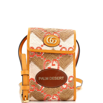 Gucci Destination Phone Flap Crossbody Bag Straw Effect GG Raffia