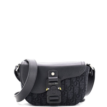 Christian Dior Saddle Buckle Flap Messenger Bag Oblique Canvas and Leather Mini