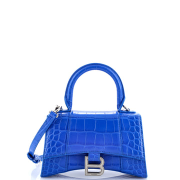 Balenciaga Hourglass Top Handle Bag Crocodile Embossed Leather XS