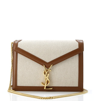 Saint Laurent Cassandra Chain Shoulder Bag Canvas with Leather Small