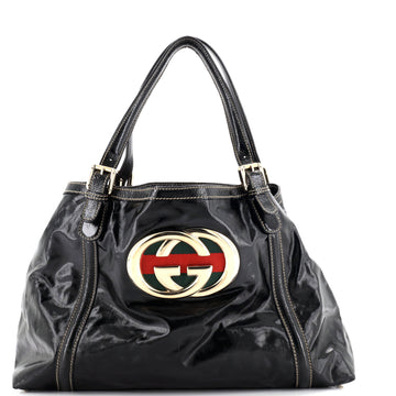 Gucci Britt Web Tote Dialux Coated Canvas Medium