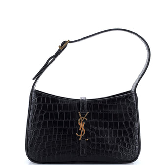 Saint Laurent Le 5 a 7 Hobo Crocodile Embossed Leather Small