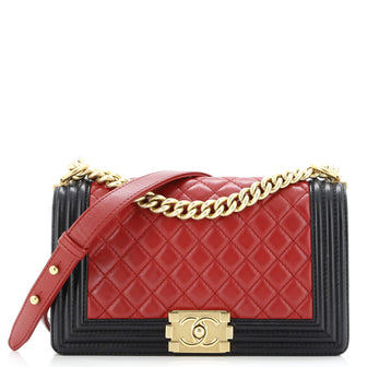 Chanel Bicolor Boy Flap Bag Quilted Lambskin Old Medium