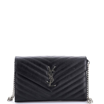 Saint Laurent Classic Monogram Wallet on Chain Matelasse Chevron Leather Medium