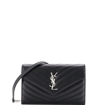 Saint Laurent Classic Monogram Wallet on Chain Matelasse Chevron Leather Small
