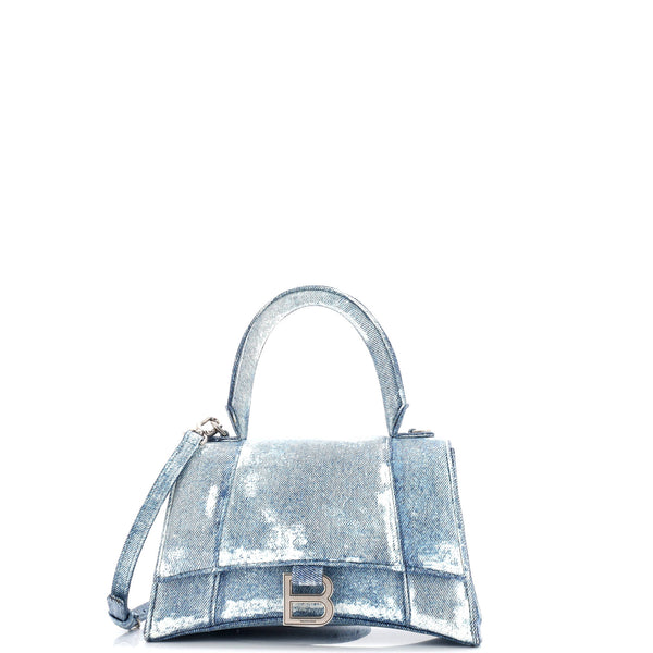 Balenciaga Hourglass Top Handle Bag Denim Printed Leather