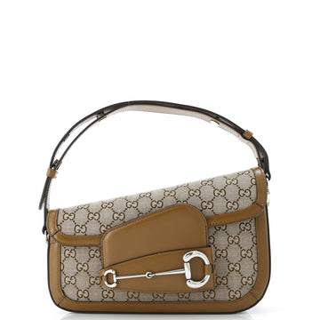 Gucci Horsebit 1955 Asymmetric Shoulder Bag GG Canvas with Leather Small