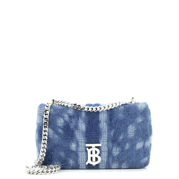 Burberry Lola Shoulder Bag Quilted Printed Denim Small