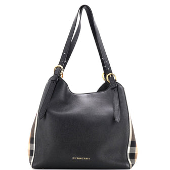 Burberry Canterbury Tote Leather and House Check Canvas Small