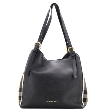 Burberry Canterbury Tote Leather and House Check Canvas Small