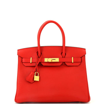 Hermes Birkin Handbag Red Epsom with Gold Hardware 30