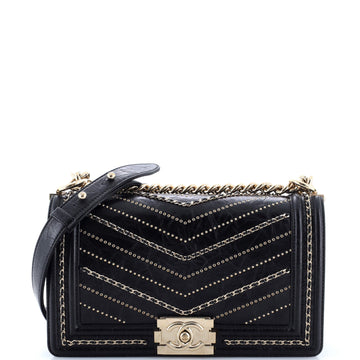 Chanel Boy Flap Bag Chevron Embellished Crumpled Calfskin Old Medium