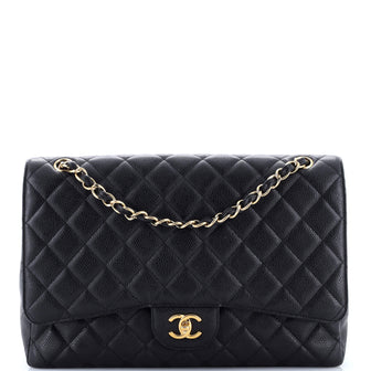 Chanel Vintage Classic Single Flap Bag Quilted Caviar Maxi