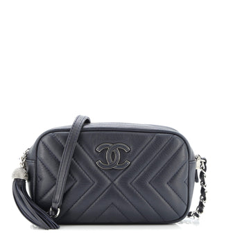 Chanel CC Tassel Camera Bag Diagonal Chevron Calfskin Mini