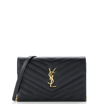 Saint Laurent Classic Monogram Wallet on Chain Matelasse Chevron Leather Small