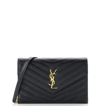 Saint Laurent Classic Monogram Wallet on Chain Matelasse Chevron Leather Small
