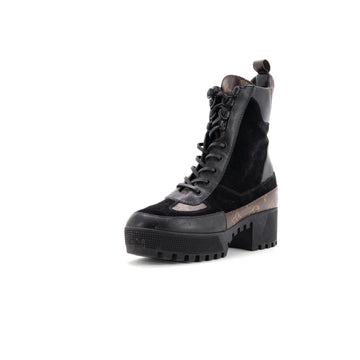 Louis Vuitton Women's Laureate Platform Desert Boots Suede with Monogram Canvas