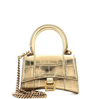 Balenciaga Hourglass Chain Top Handle Bag Crocodile Embossed Leather Mini