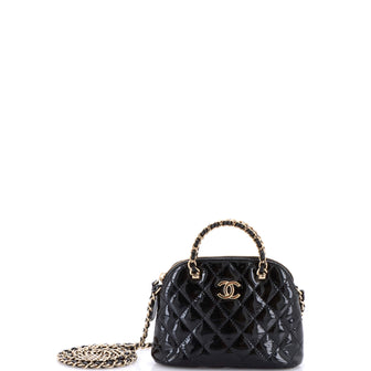 Chanel CC Dome Zip Crossbody Bag Quilted Patent Mini
