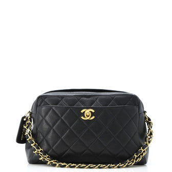 Chanel Vintage Front Pocket Camera Bag Quilted Caviar Small