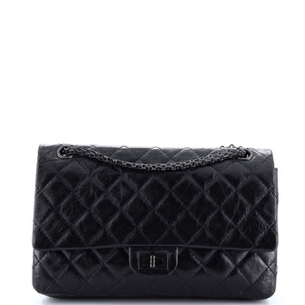 Chanel So Black Reissue 2.55 Flap Bag Quilted Glazed Calfskin 226