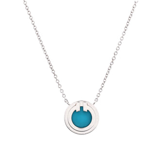 Tiffany & Co. T Circle Pendant Necklace 18K White Gold with Turquoise Small