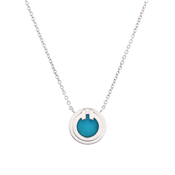 Tiffany & Co. T Circle Pendant Necklace 18K White Gold with Turquoise Small