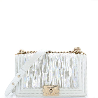 Chanel Boy Flap Bag Sequin and Pearl Embellished Leather Old Medium