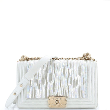 Chanel Boy Flap Bag Sequin and Pearl Embellished Leather Old Medium