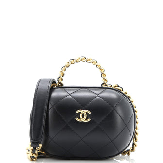 Chanel CC Bubble Top Handle Vanity Case with Chain Quilted Lambskin Mini